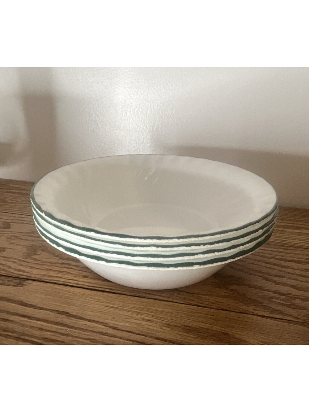 Corelle Microwave Safe Round Glass Bowl Set of 4 White/Green Striped